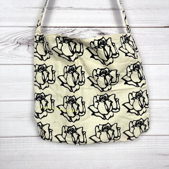 Freda Salvador Canvas Off white Black Rose Floral Tote Bag Neon Logo Lightweight - Picture 1 of 7